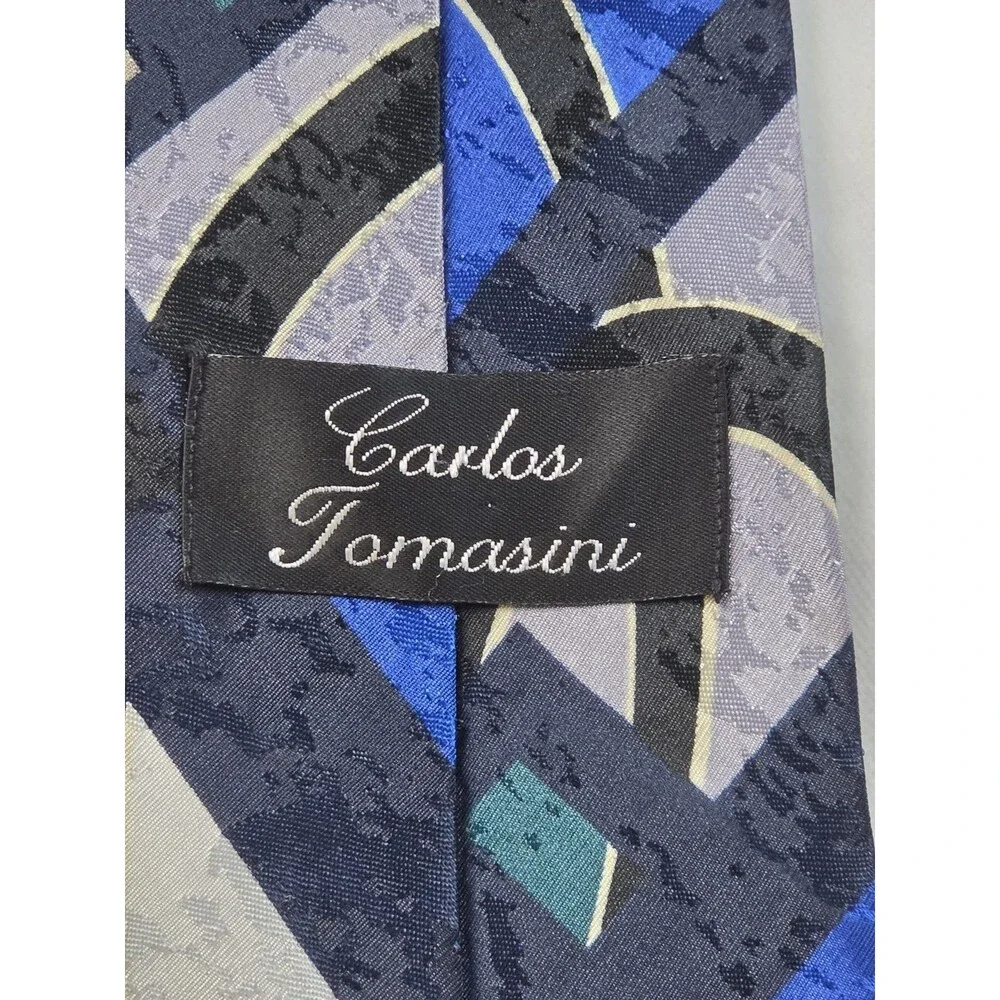 Blue, Grey & Teal Abstract Geometric Graphic Men's Necktie